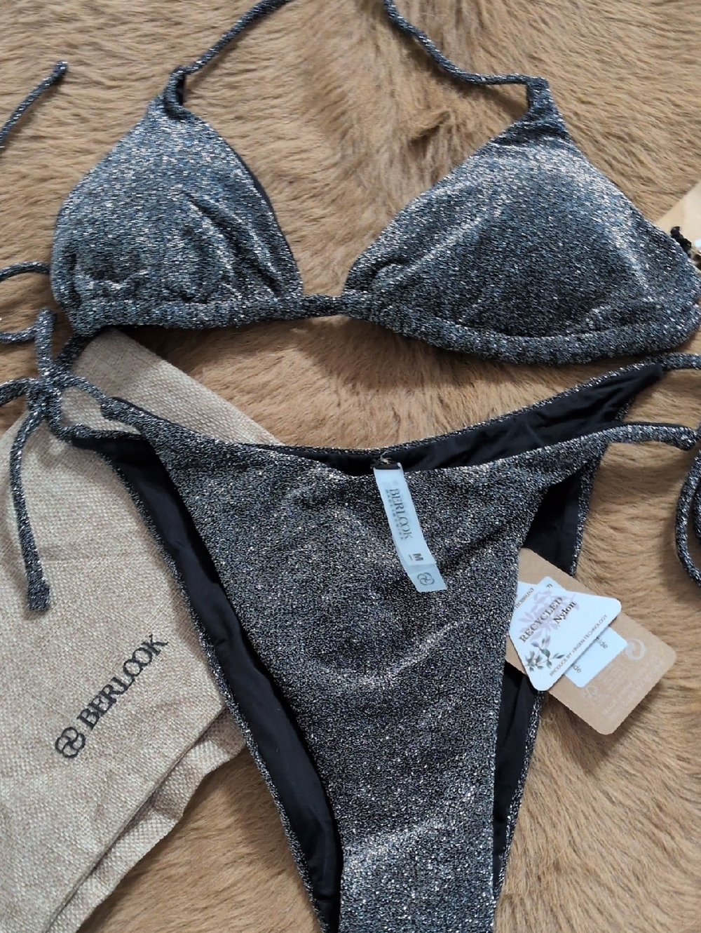 Berlook Shimmery Metallic Black Bikini Set